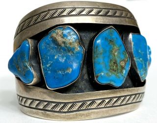 Large Vintage Pawn Navajo Sterling Silver Turquoise Shadow Box Cuff Heavy Signed 3