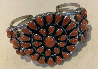 Vintage Navajo Petitpoint Sterling Coral Cuff Bracelet.  2 " Wide T Morris