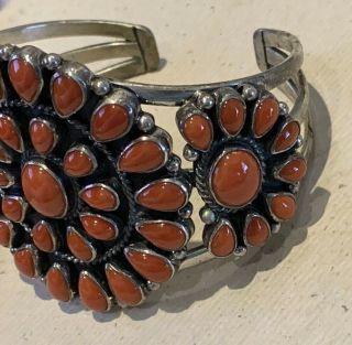 Vintage Navajo Petitpoint Sterling Coral Cuff Bracelet.  2 