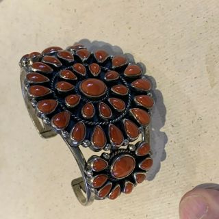 Vintage Navajo Petitpoint Sterling Coral Cuff Bracelet.  2 