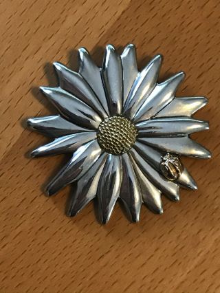 Tiffany & Co.  Vintage Sterling Silver & 18k Gold Daisy Flower Ladybug Brooch Pin
