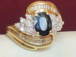 Vintage Estate 14k Gold Blue Sapphire Diamond Ring Engagement Wedding Signed Adl