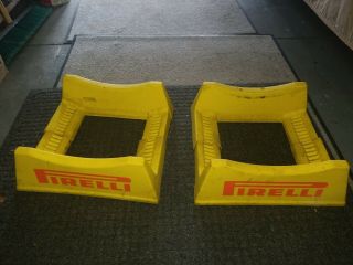 Vintage Set Of 2 Gas Oil Pirelli Race Tires Tire Stand Plastic Display Rack Sign
