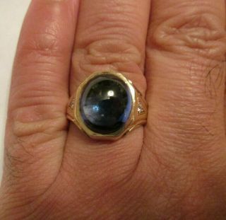 Vintage 14K Gold Men ' s Diamond & Sapphire Ring Dia=.  10 F - VS2 Size 9.  50 2