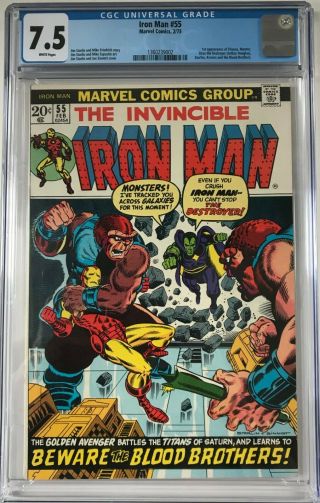 Iron Man 55 Cgc 7.  5 White Pages 1st App Of Thanos & Drax Gotg 3 Key Issue L@@k