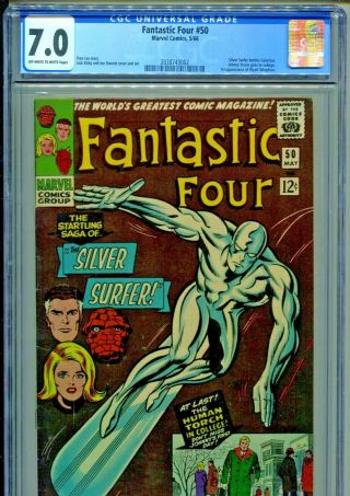 Fantastic Four 50 - Cgc 7.  0 Ow/w Marvel 1966 - Silver Surfer Battles Galactus