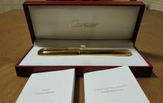 Cartier Louis Cartier Dandy Style Fountain Pen - Gold Godron - M 18k Nib (nos)