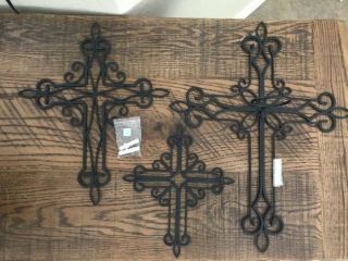 Partylite Set Of 3 Black Metal Wall Hanging Crosses Cross