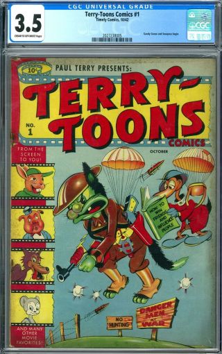 Terry - Toons Comics 1 Cgc 3.  5 (c - Ow) Htf Pre - Marvel War Cover