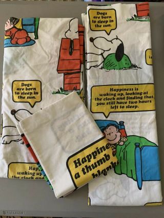 Vintage Charlie Brown Snoopy Twin Cotton Sheet Set Complete