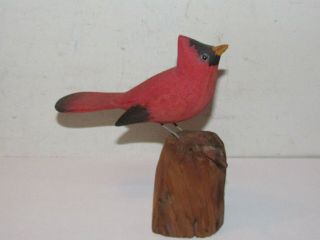 Hand Carved Wooden Bird Sculpture Signed Curren & Josephene Hawkins Michigan