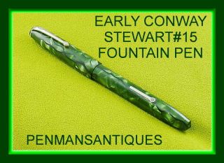 Circa 1938 Conway Stewart 15 Fountain Pen In Green Pearl And Black Veins