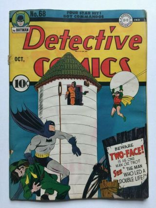 Detective Comics 68 (dc 1942) Unrestored Batman 1st Two - Face Cover,  Cgc It 1940