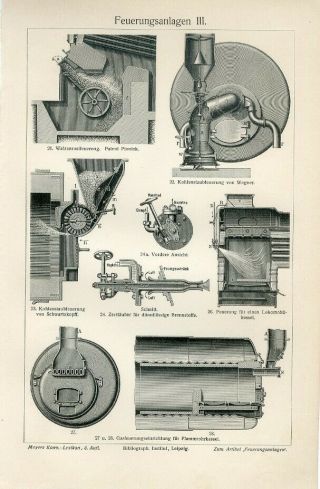 1895 Combustion Plant Machines Antique Engraving Print