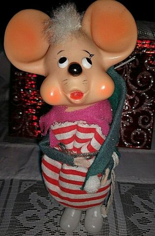 Vintage Felt Mouse Elf Christmas Ornament With Japan Sticker 7 "