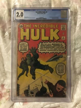 Incredible Hulk 3 Cgc 2.  0 (mego?) Vintage 1962