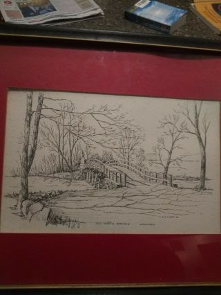 2 Prints By C M Goff Prints - Ma Pictures Old North Bridge Concord Grist Mill