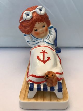 Goebel Redheads Charlot Byj 75 Sea Breezes Girl In Lawn Chair With Dog