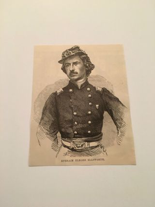 K73) Colonel Elmer Ephraim Ellsworth Ny Fire Zouaves Civil War 1884 Engraving