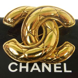 Authentic Chanel Vintage Cc Logos Brooch Pin Corsage Gold Accessories Ak17486f