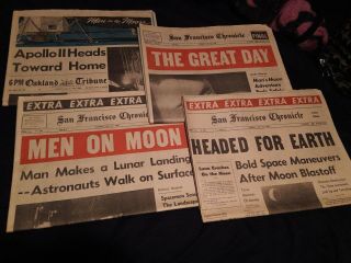 Man On Moon Landing Newspapers Apollo 11 July 1969 S.  F Chronicle Oakland Tribune