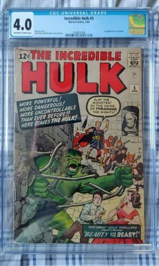 Incredible Hulk 5 Cgc 4.  0 Marvel 1963 First Tyrannus Off - White To White Pages