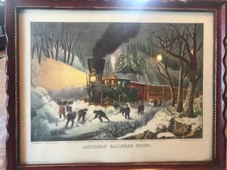 Framed Currier And Ives Print Snow Bound American Railroad Scene Donald Art Co.