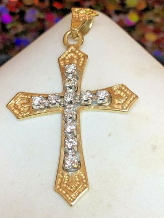 Vintage Estate 14k Gold Natural Diamond Cross Pendant Religious Christianity