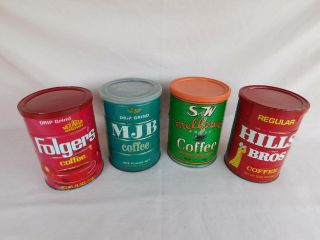 Coffee Cans by Folgers,  MJB,  S & W,  Hills Brothers,  Four One - Pound Tall Cans 2