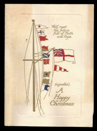 A75 - Flags - Raphael Tuck Folding Embossed Vintage Xmas Card