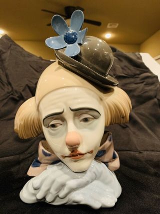 Lladro Pensive Clown Sad Jester Head Bust 5130 10.  5 " Porcelain Large W/base