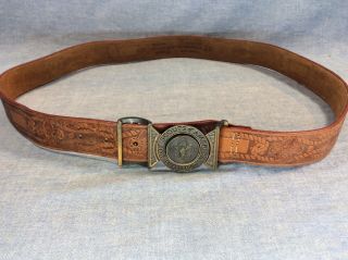 Vintage Boy Scout Stamped Leather Belt And 2pc Buckle