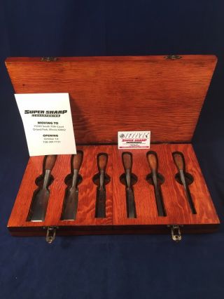 Vintage 6 Piece Stanley Wooden Handle Chisel Set With Case Read Razor Sharp