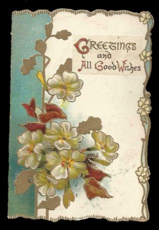 A62 - Floral Diecut Tuck Folding Embossed Vintage Xmas Card