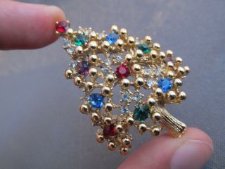 Vintage Eisenberg Ice Gold Tone Colored Rhinestone Christmas Pin Brooch