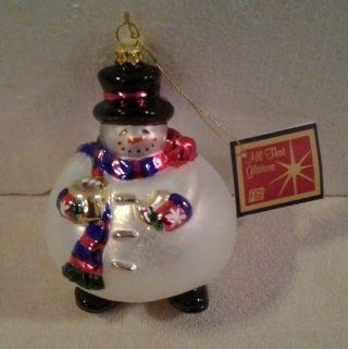 Figi All That Glitters Large " Chilly " Snowman Glass Ornament - Mib
