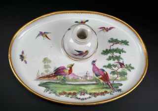 Gorgeous Early English Hand Painted Chelsea Bird Porcelain Inkwell
