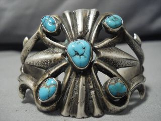 Thick And Heavy Vintage Navajo Turquoise Sterling Silver Bracelet Old