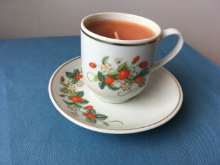 Vintage Avon Tea Cup Strawberries Candle Porcelain 1978 Gold Rim