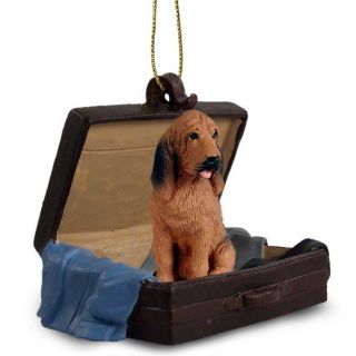 Bloodhound Traveling Companion Dog Figurine In Suit Case Ornament