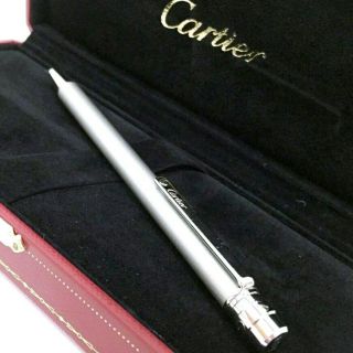 Cartier Must De Santos Ballpoint Pen In Silver Lacquer Finish & Platinum -