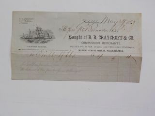 Ship Illustrated Antique Document 1863 B.  B.  Craycroft & Co.  Civil War Era Paper