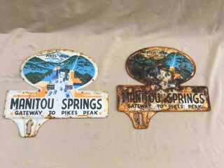 2 Old Manitou Springs Pikes Peak Gateway Souvenir Ad License Plate Toppers