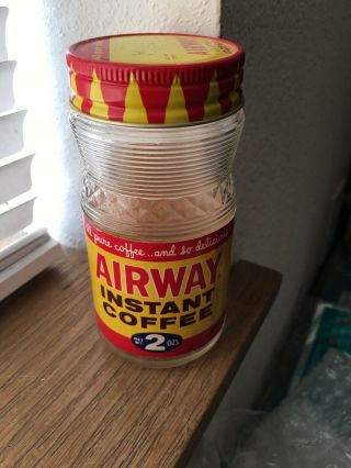 Vintage Airway Coffee Jar Instant Lid Label Anchor Hocking