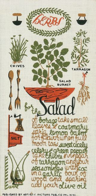 Robert Darr Wert Vtg 1950s - 60s Country Print Serigraph/linen Herbs For The Salad