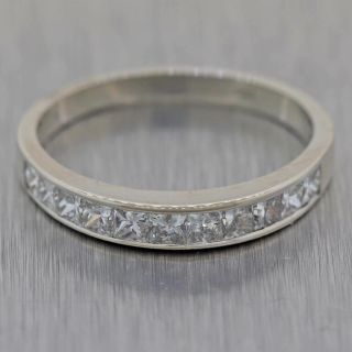 Vintage Estate 14k White Gold 1.  00ctw Princess Diamond 3mm Wedding Band Ring