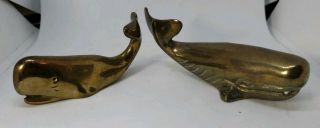 Vintage 2 Whale Shaped Figurines Paperweights 4 ½” Art And 3 ½” Long Solid Brass