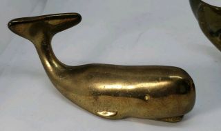 VINTAGE 2 WHALE SHAPED FIGURINES PAPERWEIGHTS 4 ½” ART AND 3 ½” LONG SOLID BRASS 3