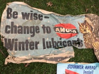 Vintage AMOCO Cloth Advertising Banner Sign / Gas Oil Champion Spark Plug Poster 3