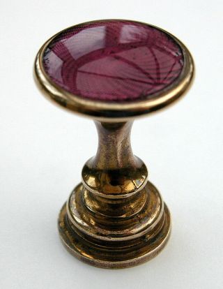 Victorian/edwardian Writing Seal With Guilloche Enamel Top